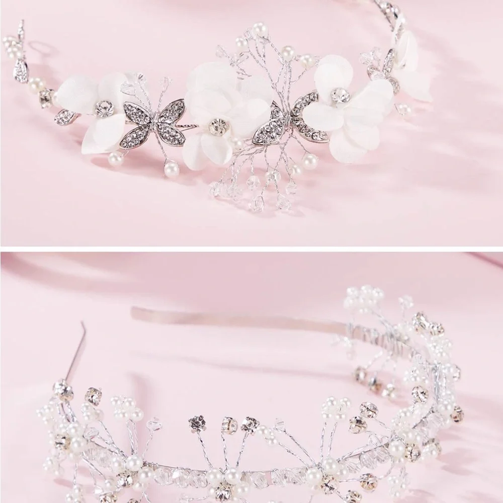 New 2 wedding or communion headpieces with faux pearl and white faux flower.